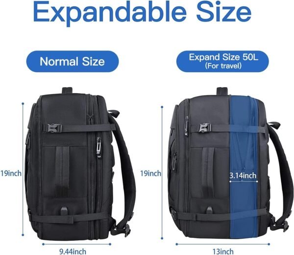 Large Travel Backpack, Carry On Backpack, 50L Backpack, 18 Inch Convertible Lightweight Expandable Travel Back Pack for Men Carry on, TSA Black Luggage Suitcase Backpack - Image 3