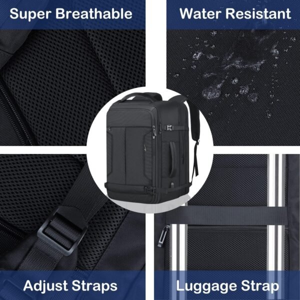 Large Travel Backpack, Carry On Backpack, 50L Backpack, 18 Inch Convertible Lightweight Expandable Travel Back Pack for Men Carry on, TSA Black Luggage Suitcase Backpack - Image 6