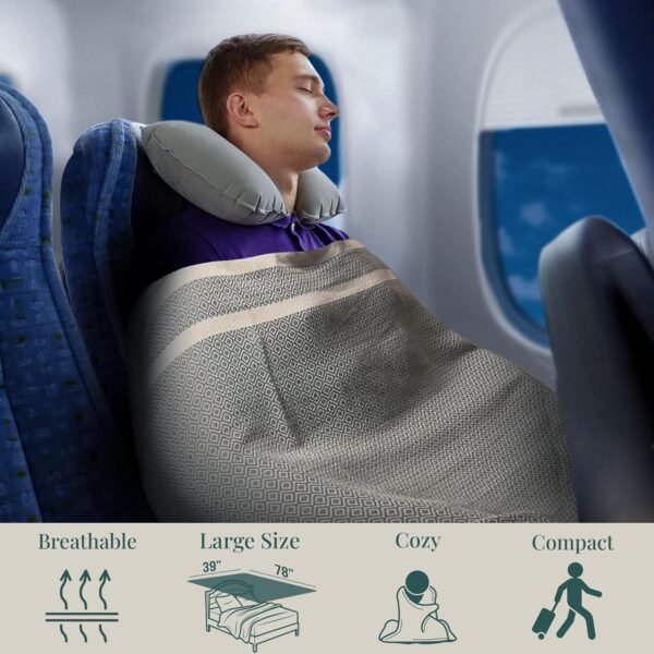 Breathable Airplane Keep Warm Travel Blanket Towel Quick Dry Comfortable Cotton Oversized 39" x 72" Compact Portable Essentials Quick Dry Beach Towel Car Camping (Pine Green) - Image 2