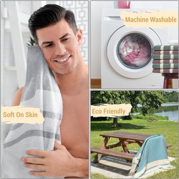 Breathable Airplane Keep Warm Travel Blanket Towel Quick Dry Comfortable Cotton Oversized 39" x 72" Compact Portable Essentials Quick Dry Beach Towel Car Camping (Pine Green) - Image 6