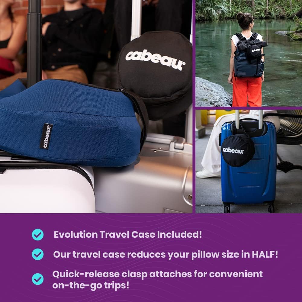 Cabeau Evolution S3 Travel Neck Pillow Memory Foam Neck Support, Adjustable Clasp, and Seat Strap Attachment - Comfort On-The-Go with Carrying Case for Airplane, Train, and Car (Steel Grey) - Image 6