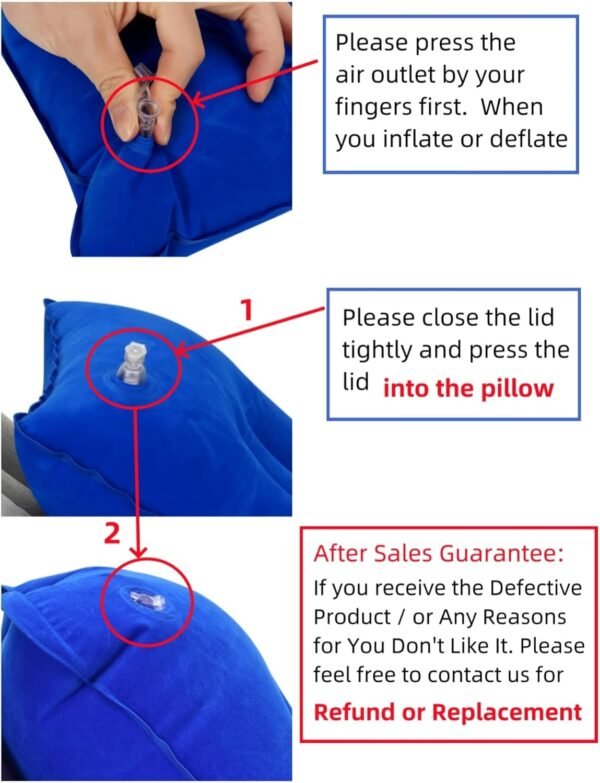 3 Pieces Inflatable Travel Pillow for Camping, Home Office Sleeping Pillow, Head Neck Lumbar Support, Ultralight Portable Compact and Soft, Airplane car Hiking Backpacking Trip Pillow - Image 4
