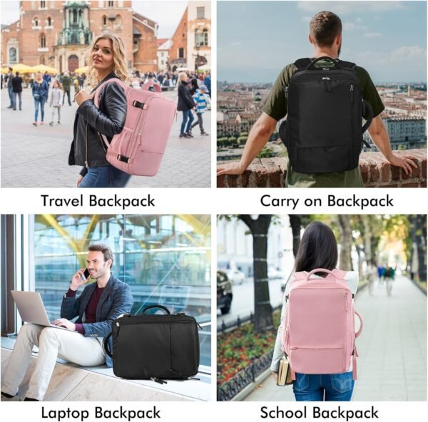 Beraliy Large Travel Backpack for Women, Personal Item Bag Airline Approved, Carry On Luggage, 17.3 inch Laptop Backpack, Waterproof Backpack,Hiking Backpack, Pink - Image 7