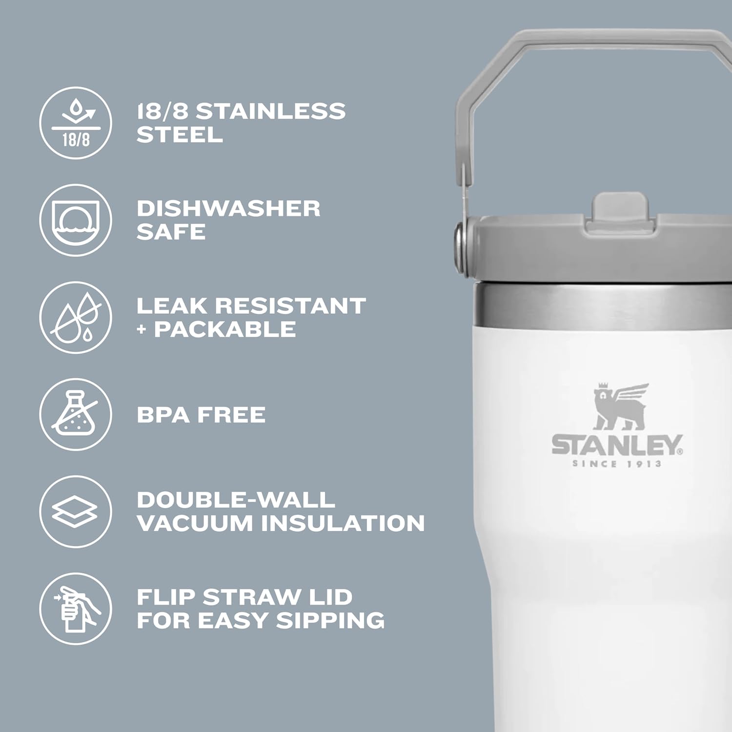 STANLEY IceFlow Stainless Steel Tumbler with Straw, Vacuum Insulated Water Bottle for Home, Office or Car, Reusable Cup with Straw Leak Resistant Flip - Image 3