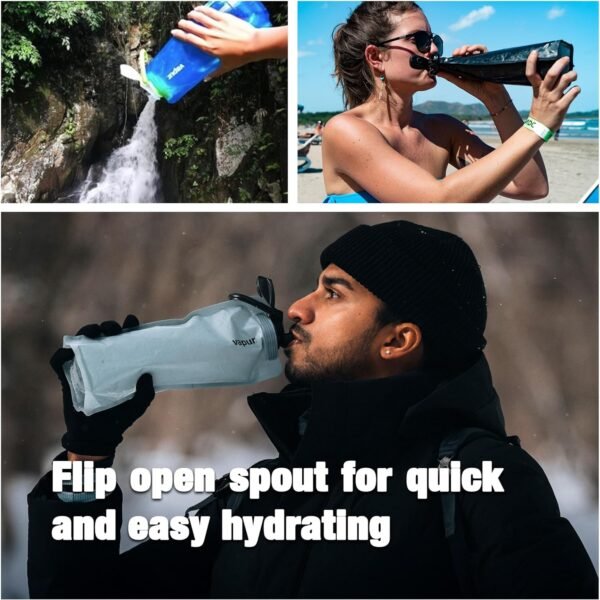 Vapur, Collapsible Water Bottle- 1 Liter, 33 Ounces- Reusable Leak Proof Water Bottles with Carabiner for Working Out, Camping, Backpacking, Hiking, & Travel!, Water Element Anti-Bottle Blue - Image 7