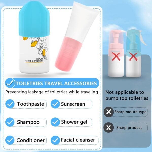 32 Pack Elastic Sleeves for Leak Proofing Travel,Silicone Leak Proof Sleeves for Travel Container in Luggage, Reusable Accessory for Cruise Ship Essentials for Women Men - Image 4