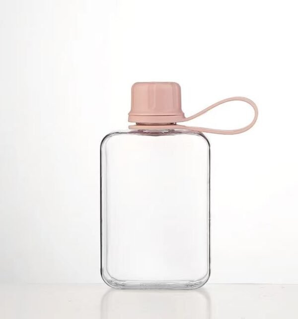 Flat Water Bottle Travel Flask Portable 8.2 oz BPA Free Tritan Square Water Bottles Leakproof Slim Small Water Bottle for Purse Travel Pocket Sports Fitness (Pink, 8.2 OZ)