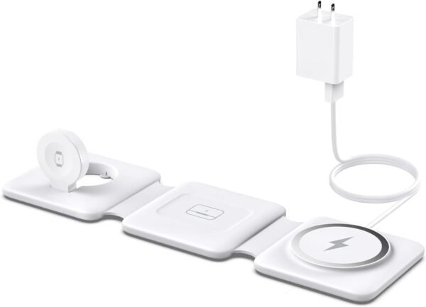 Charging Station for Apple Multiple Devices - 3 in 1 Foldable Magnetic Wireless Charger Dock - Travel Charging Pad for iPhone 16 15 14 13 12 Pro Max Plus Watch & Airpods