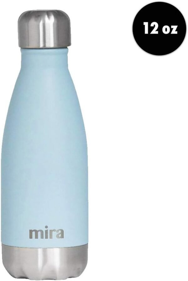 MIRA 12 oz Stainless Steel Vacuum Insulated Water Bottle - Double Walled Cola Shape Thermo - 24 Hours Cold, 12 Hours Hot - Reusable Metal Water Bottle - Kids Leak-Proof Sports Flask - Pearl Blue - Image 2
