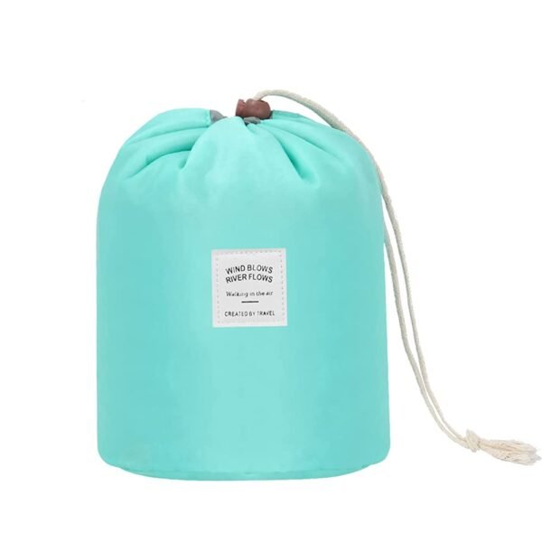 EUOW Travel Cosmetic Bags Barrel Makeup Bag,Women&Girls Portable Foldable Cases, Multifunctional Toiletry Bucket Bags Round Organizer Storage Pocket Soft Collapsible(Lightblue) - Image 2
