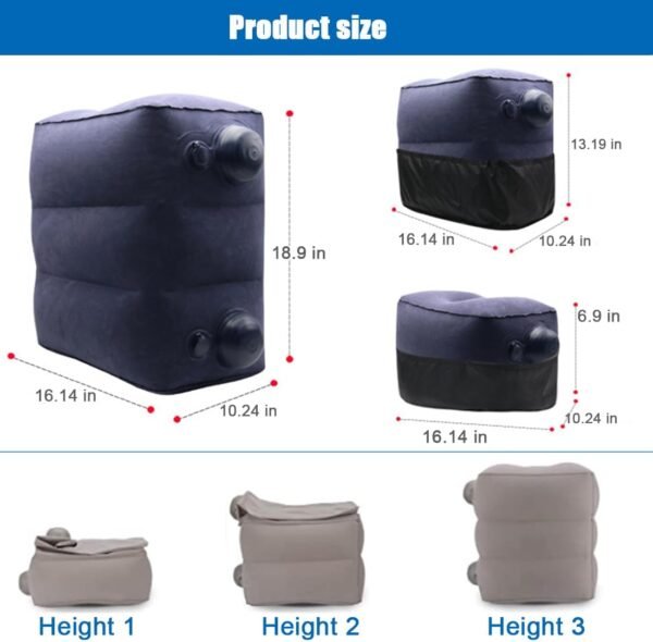 2 Pack Inflatable Foot Rest for Air Travel,Airplane Travel Foot Rest Adjustable Height,Car/Airplane,Footrest Pillow with Pump for Office,Airplane,Train,Cars,Home - Image 2
