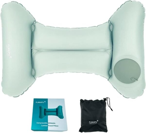 Inflatable Travel Nursing Waist Pillow, Blow Up Lumbar Body Back Support Pillow for Airplane Long Flight Journey Travel Airplane/Car/Bus/Train/Office (Silver Grey)