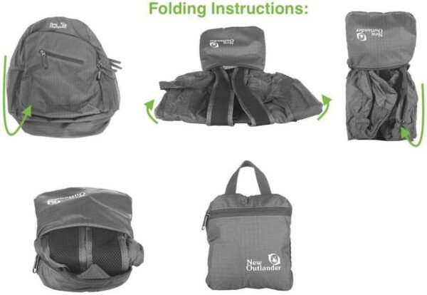 Outlander Packable Handy Lightweight Travel Hiking Backpack Daypack, Black - Image 5