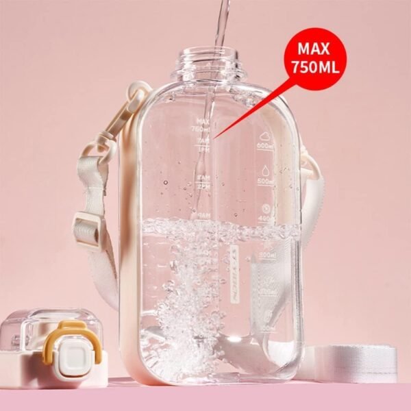 24 oz Flat Water Bottle Travel Flask Portable BPA Free Square Water Bottle Leakproof Large Water Bottles for Bag Travel Sports(Grey) - Image 3