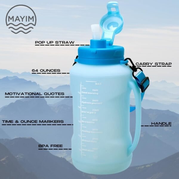 Mayim Large Collapsible Water Bottles with Time Markers, Silicone Travel Tumbler with Carry Strap, Reusable Portable Sport Water Bottle for Gym, Camping, Hiking or Airport, 64 Ounces -Blue - Image 3