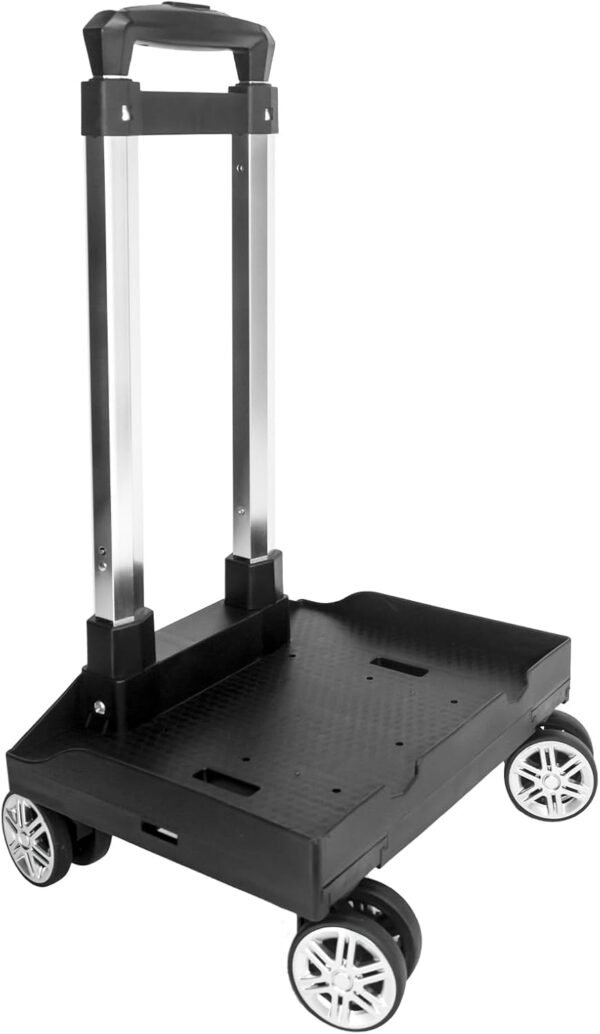 Backpack Trolley Wheeled Cart, Foldable Aluminium Alloy Hand Truck with Edge Guard Base, 4 Spinner Wheels, Luggage Cart with Luggage Strap for Teenagers, Adults, School,Luggage Trolley for Travel - Image 9