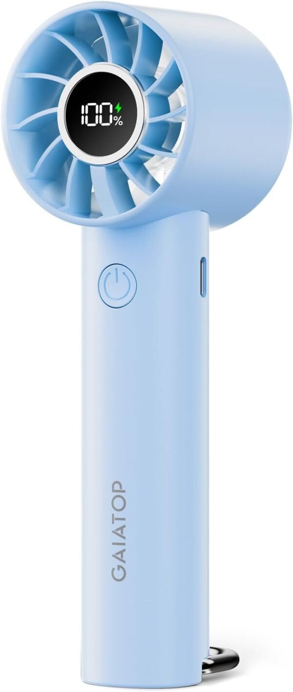 Gaiatop Portable Mini Fan, Handheld Fan with LED Display & Flashlight, 3 Speeds 2000mAh USB Rechargeable Battery Fan, Small Personal Desk Fan for Women Men Girls Kids Indoor Outdoor Travel Blue