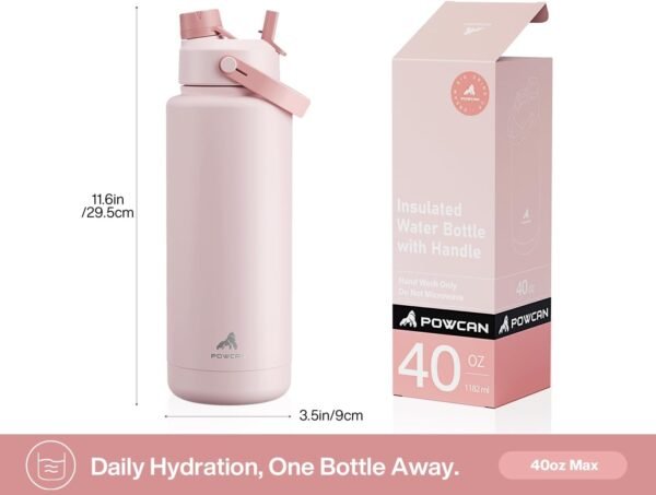 40 oz Insulated Water Bottle with 2-in-1 Straw and Spout Lid, Keep Cold 24H, Leak-Proof, BPA-Free, Double Wall Stainless Steel Water Bottle for Sports, Gym, Travel, and School (Cotton Candy) - Image 5