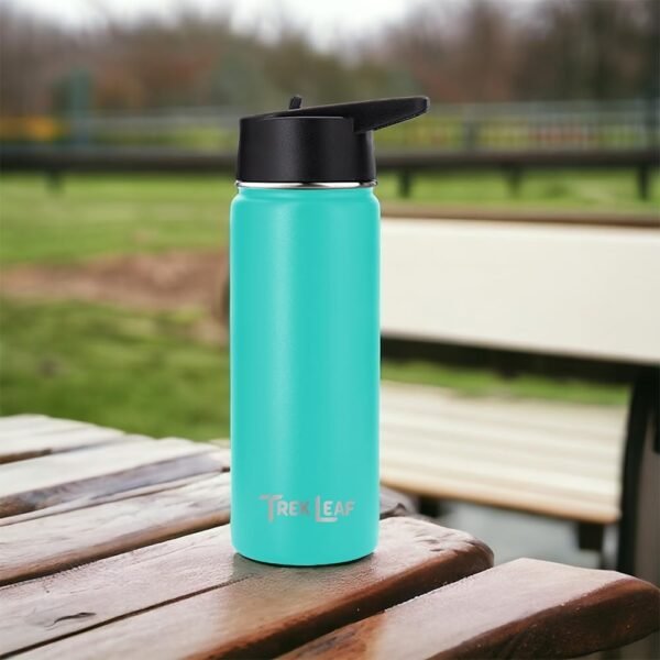 Travel Water Bottle-18oz, 22oz, or 32oz -3 Lids (Spout, Straw, Flip) Leak Proof, Quality, Vacuum Insulated, Stainless Steel, Thermos, Metal Flask, Sports Canteen (Turquoise, 18 oz) - Image 2