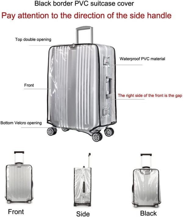 MosaiRudo Clear PVC Luggage Cover Protectors Transparent Travel Luggage Protector for Wheeled Suitcase (Thickness 0.2mm, 20inch) - Image 3