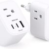 【2-Pack】 European Travel Plug Adapter, International Power Plug Adapter with 3 Outlets 3 USB Charging Ports(2 USB C), Type C Plug Adapter Travel Essentials to Most Europe Spain Italy France Germany