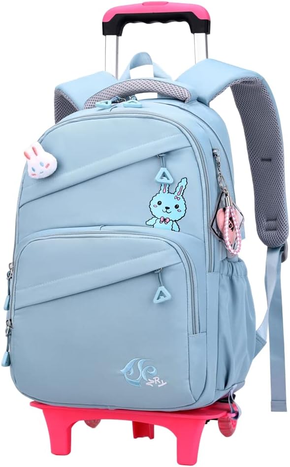 Rolling Backpack for Girls Trolley BookBag with Wheels Elementary and Middle School Luggage Travel Bag