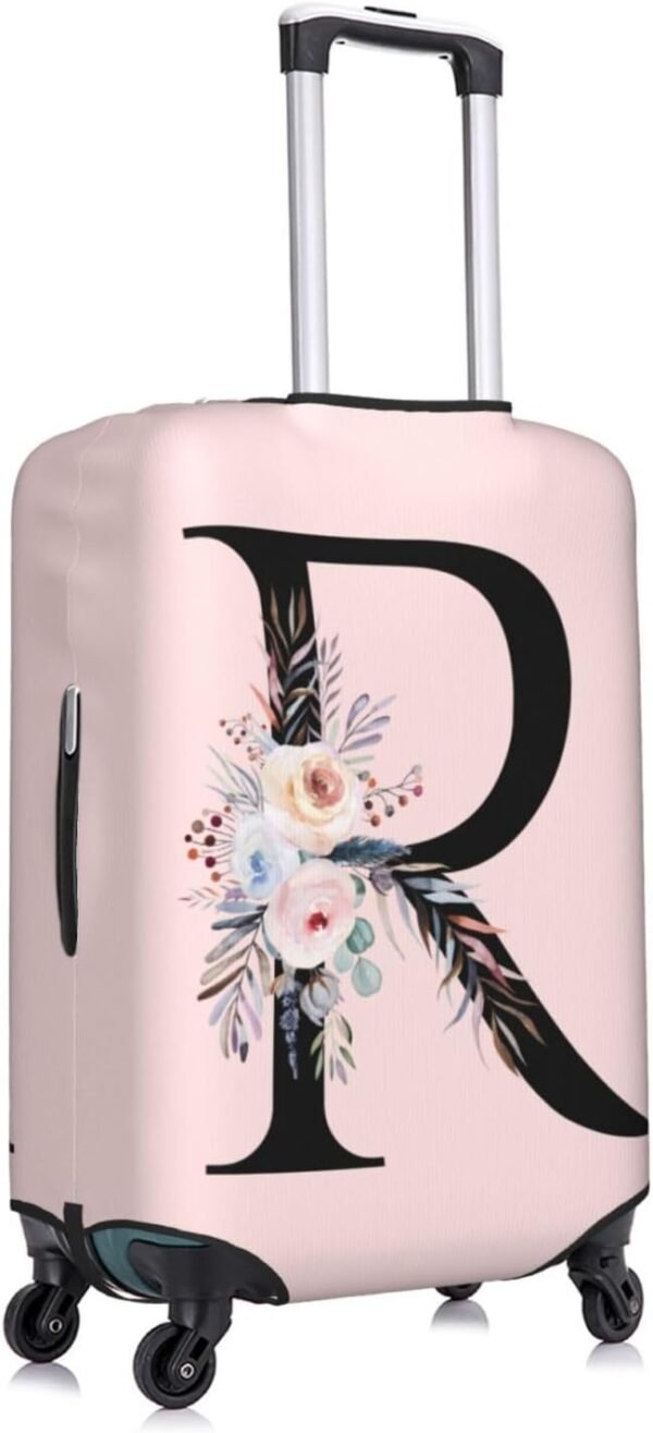 Spandex Travel Luggage Cover Cute Pink Suitcase Protector Bag,Black Letter R With Boho Floral Flowers Leaves Anti-Scratch,Dust-Proof Washable Suitcase Sleeve For Kid Adult,M (For 22-24 Inch Luggage) - Image 3