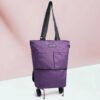 Upgrade Shopping Bag with Wheels Carry on Luggage Bag Reusable Shopping Bags Travel Bags Portable Trolley Bags- Larger Size & Waterproof & Strong(Purple) - Image 3