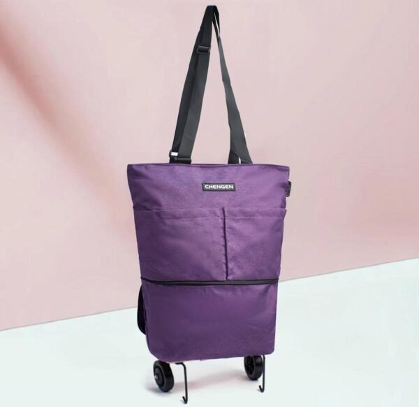 Upgrade Shopping Bag with Wheels Carry on Luggage Bag Reusable Shopping Bags Travel Bags Portable Trolley Bags- Larger Size & Waterproof & Strong(Purple) - Image 3