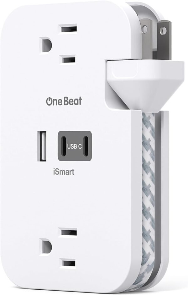 Travel Essentials, Cruise Ship Power Strip with USB Ports, 2 Outlets 3 USB (2 USB C) Wrapped Short Extension Cord 12 inches Desktop Charging Station Power Strip for Travel Hotel Cruise Must Haves