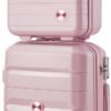 Somago 20" Carry On Luggage and 14" Mini Cosmetic Cases Travel Set Lightweight Polypropylene Suitcase with TSA Lock YKK Zipper Hardside Luggage with Spinner Wheels (2 Piece Set, Nude Pink)