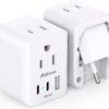 European Travel Plug Adapter, 2 Pack Foldable International Power Plug Adapter with 2 AC Outlets 3 USB Charging Ports(2 USB C), Type C Plug Adapter Travel Essentials