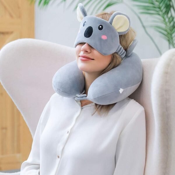 Memory Foam Animal Travel Pillow, Comfortable Neck Pillow with Cute Eye Mask Lightweight Traveling Pillow for Airplane, Car, Train, Bus and Home Use (Koala) - Image 5