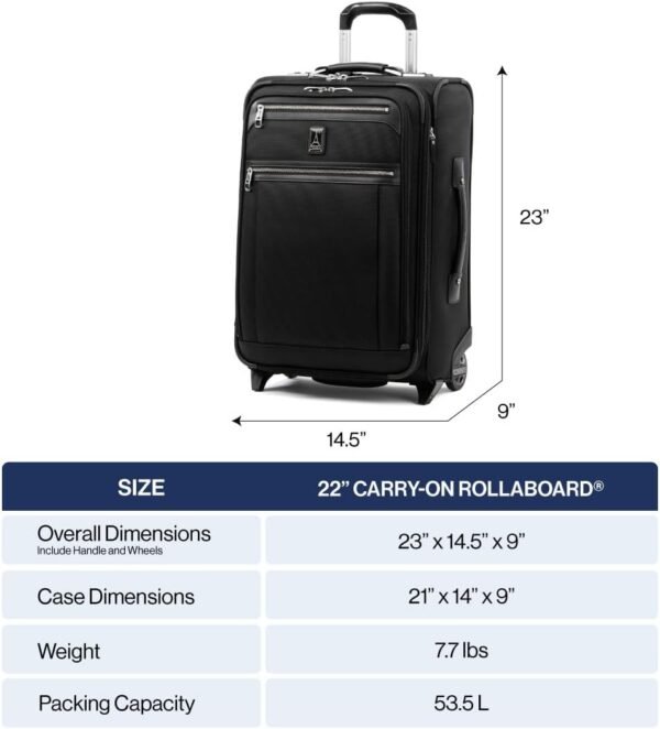 Travelpro Platinum Elite Softside Expandable Carry on Luggage, 2 Wheel Upright Suitcase, USB Port, Men and Women, Shadow Black, Carry On 22-Inch - Image 6