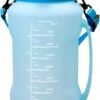 Mayim Large Collapsible Water Bottles with Time Markers, Silicone Travel Tumbler with Carry Strap, Reusable Portable Sport Water Bottle for Gym, Camping, Hiking or Airport, 64 Ounces -Blue