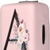 Spandex Travel Luggage Cover Cute Pink Suitcase Protector Bag,Black Letter A With Boho Floral Flowers Leaves Anti-Scratch,Dust-Proof Washable Baggage Covers For Kid Adult,S (For 18-21 Inch Luggage) - Image 2