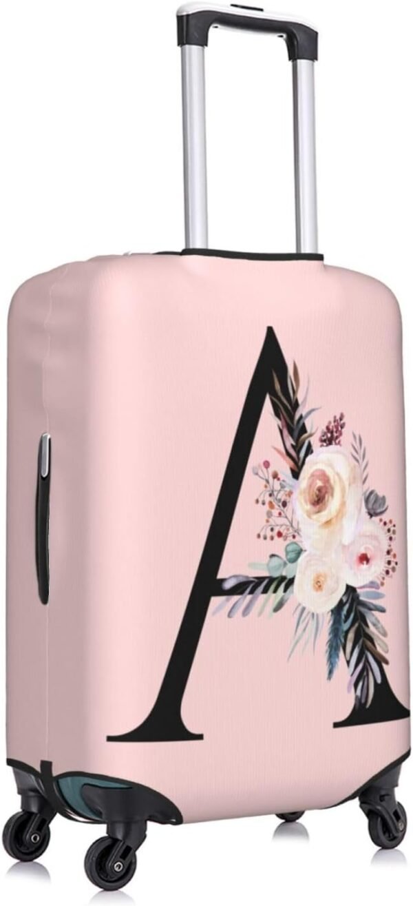 Spandex Travel Luggage Cover Cute Pink Suitcase Protector Bag,Black Letter A With Boho Floral Flowers Leaves Anti-Scratch,Dust-Proof Washable Baggage Covers For Kid Adult,S (For 18-21 Inch Luggage) - Image 3