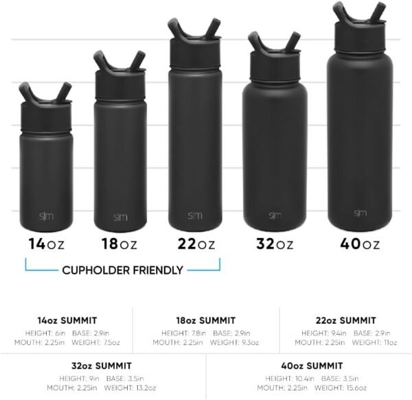 Simple Modern Kids Water Bottle with Straw Lid Vacuum Insulated Stainless Steel Metal Thermos Bottles | Reusable Leak Proof BPA-Free Flask for School | Summit Collection | 18oz, Midnight Black - Image 4