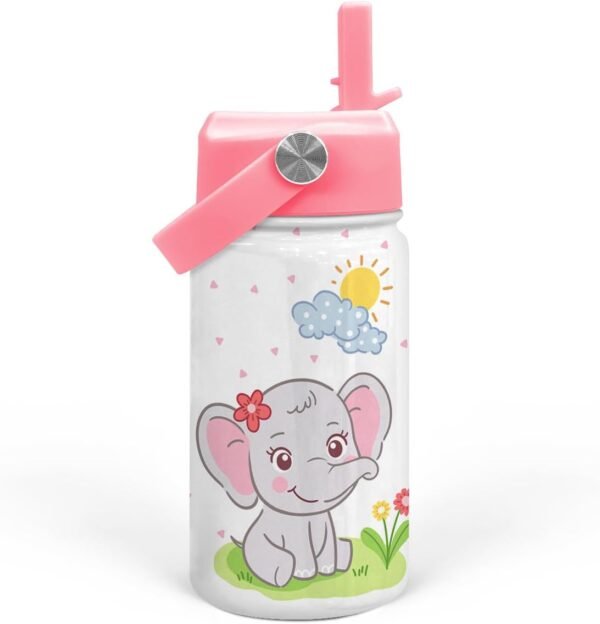 SANDJEST Elephant Water Bottle - Kids Water Bottle with Straw Lid - 12 Oz Insulated Stainless Steel Water Bottles for Toddlers Kid Girl - Travel Cup for School Sports - Image 2