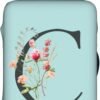 Travel Luggage Cover Spandex Blue Suitcase Protector Bag,Black Letter C Boho Floral Flowers Leaves Dust-Proof Washable Baggage Covers For Wheeled Suitcase Kid Adult,S (For 18-21 Inch Luggage)
