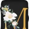 Flower letter M Black Luggage Cover Elastic Washable Stretch Suitcase Protector Anti-Scratch Travel Suitcase Cover for Kid and Adult M (22-24 inch suitcase)