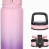 Oldley Water Bottles 20 oz Insulated Water Bottle with Straw 3 Lids,Vacuum Stainless Steel Water Bottles, Leak & Sweat Proof Sport Water Bottle Gym for Kids Adults
