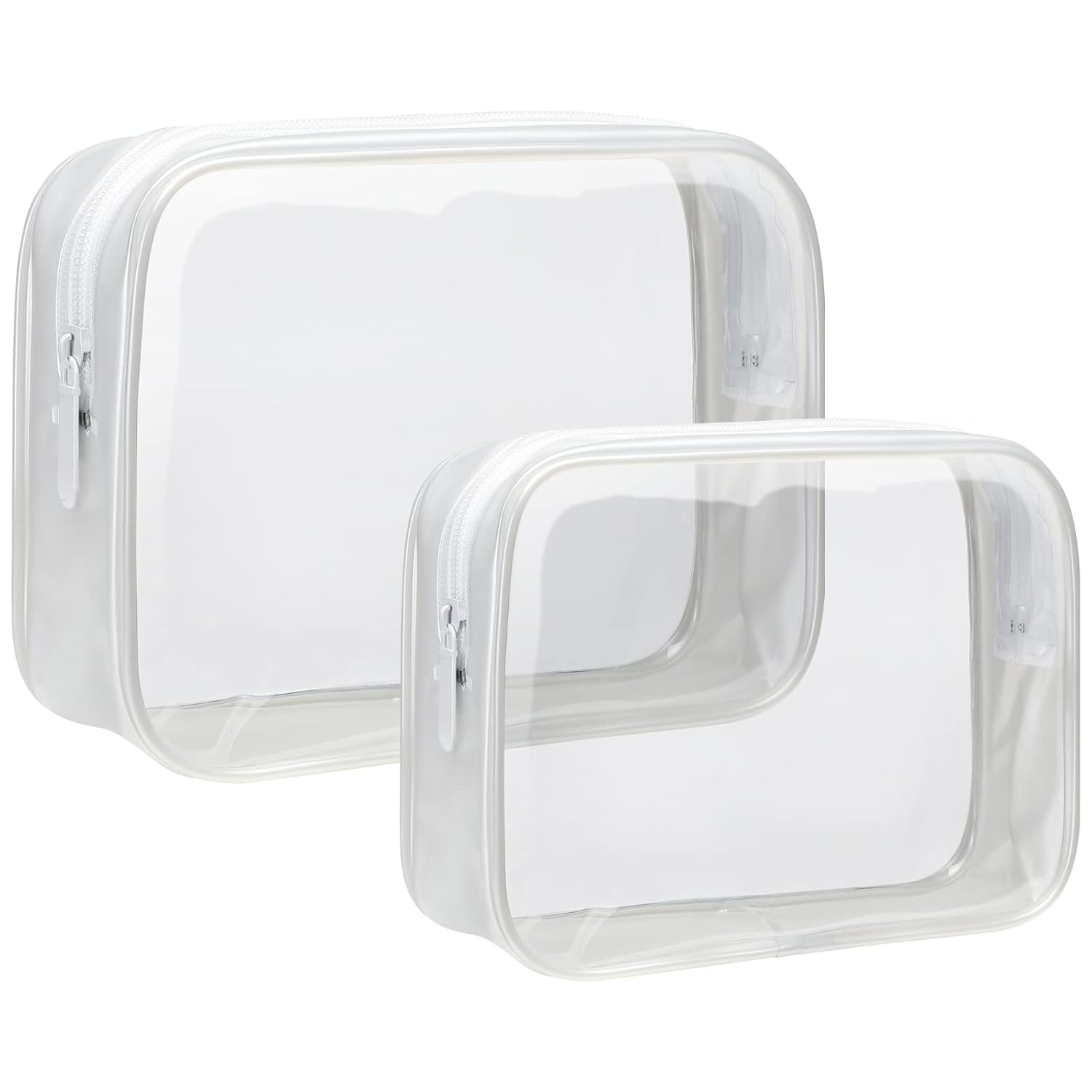F-color Clear Makeup Bags 2 Pack TSA Approved Toiletry Bag, 2 Size Women's Clear Toiletry Bags Fit Carry-on Travel Essentials, 1 Large 1 Medium, Matte White