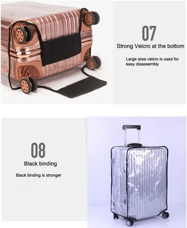 MosaiRudo Clear PVC Luggage Cover Protectors Transparent Travel Luggage Protector for Wheeled Suitcase (Thickness 0.2mm, 20inch) - Image 7