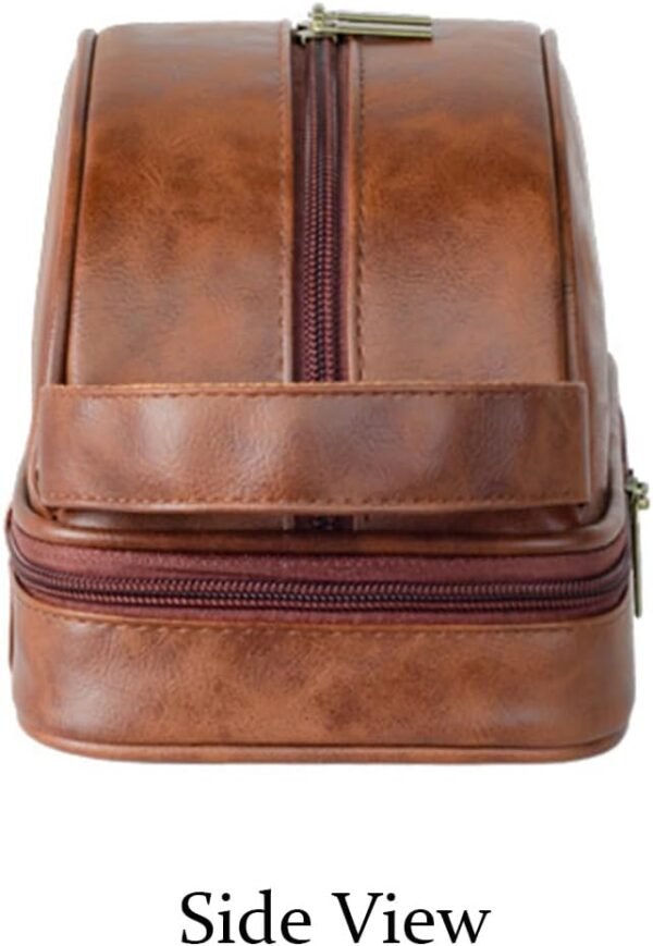 Men Toiletry Bag,Waterproof Dopp kit hygiene bag for travel,leather shaving kit bag for Toiletries Accessories,Organizer for traveling Cosmetic Bag (Brown) - Image 9