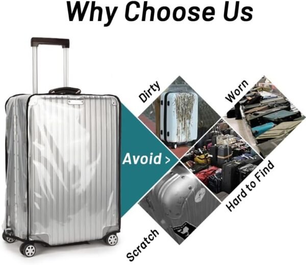 Clear PVC Suitcase Cover - 20 22 24 26 28 30 Inch Waterproof Luggage Protector - Transparent Travel Suitcase Wrap for Wheeled Luggage (26 Inch) - Image 2