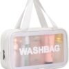 DAPOWER Travel Toiletry Bag for Women and Men, Matte Translucent Shower Bag with Handy Handle, Makeup Cosmetic Organizer Bag for Travel Toiletries Accessories (A - White)