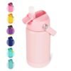 Kerilyn 12oz Kids Insulated Water Bottle, Leak-proof Toddler Cup With Straws Lids, Kids Water Bottles For School Boys Girls, Stainless Steel Vacuum Insulated Bottle For Kids, BPA Free, Pink