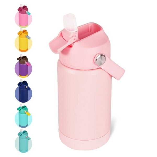 Kerilyn 12oz Kids Insulated Water Bottle, Leak-proof Toddler Cup With Straws Lids, Kids Water Bottles For School Boys Girls, Stainless Steel Vacuum Insulated Bottle For Kids, BPA Free, Pink