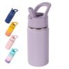 12oz Kids Water Bottle for School, Toddler Water Bottles with Straws, Insulated Water Bottle for Boys&Girls, Stainless Steel Vacuum Insulated Bottle for Kids, Leak-Proof, BPA-Free, Purple
